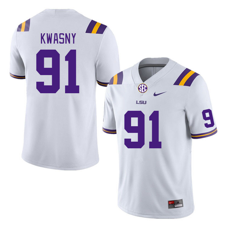 Men #91 JC Kwasny LSU Tigers College Football Jerseys Stitched-White - Click Image to Close